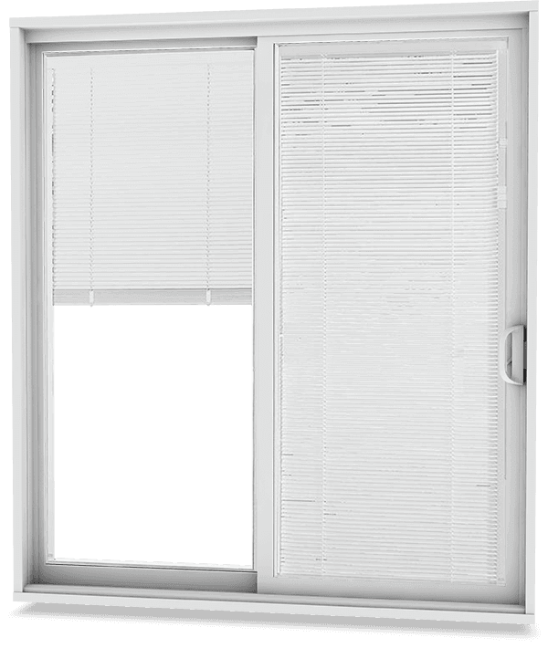white patio door with integrated mini blinds