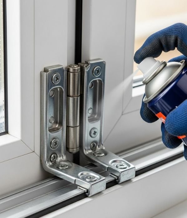Lubricating window hinges and tracks to keep windows operating smoothly